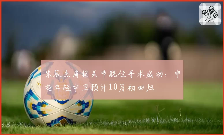 朱辰杰肩锁关节脱位手术成功，申花年轻中卫预计10月初回归